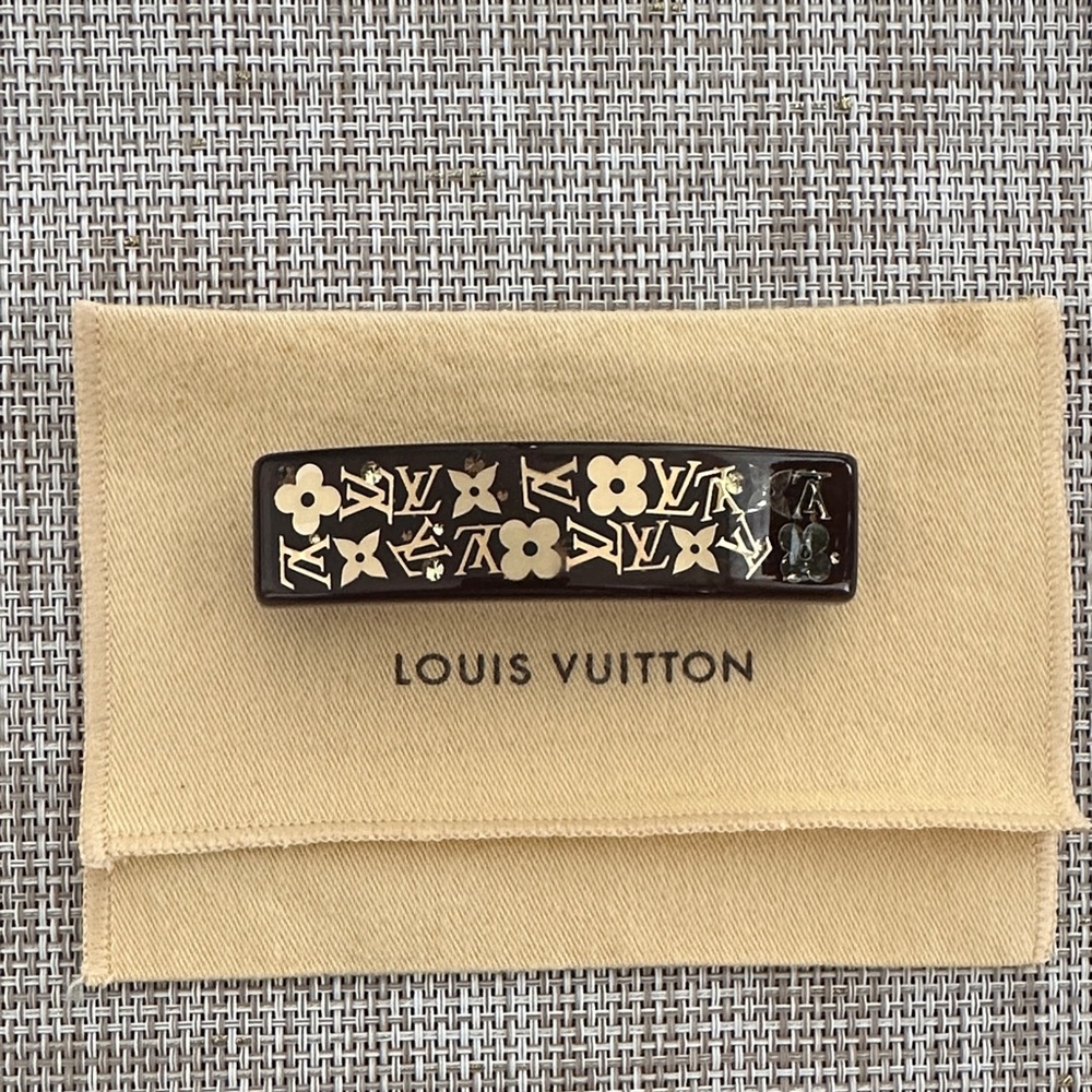Louis Vuitton Monogram Black and Gold Hair Barrette